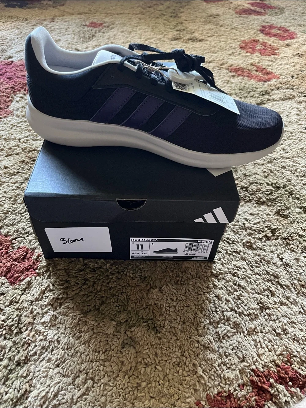 adidas Men's Black Sneakers with Purple Stripes